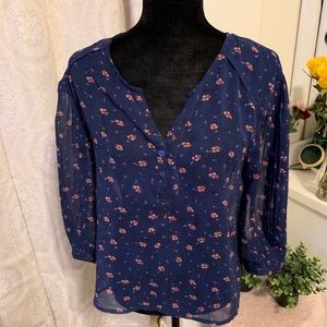 Kimchi Blue Blue Floral Sheer Blouse Small